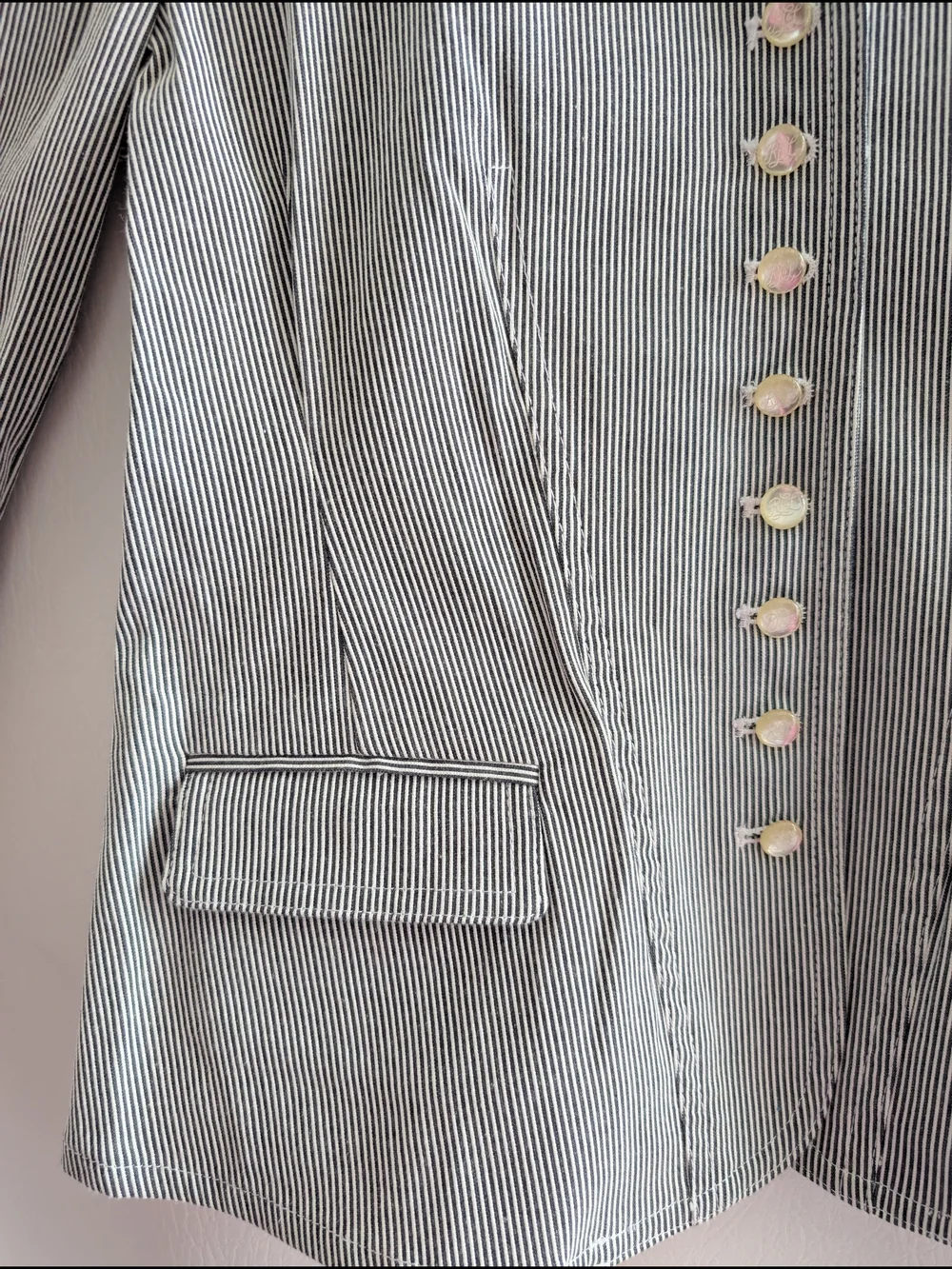 Ralph Lauren Cotton Gray White Pinstripe Tailored Women's Blazer - S
